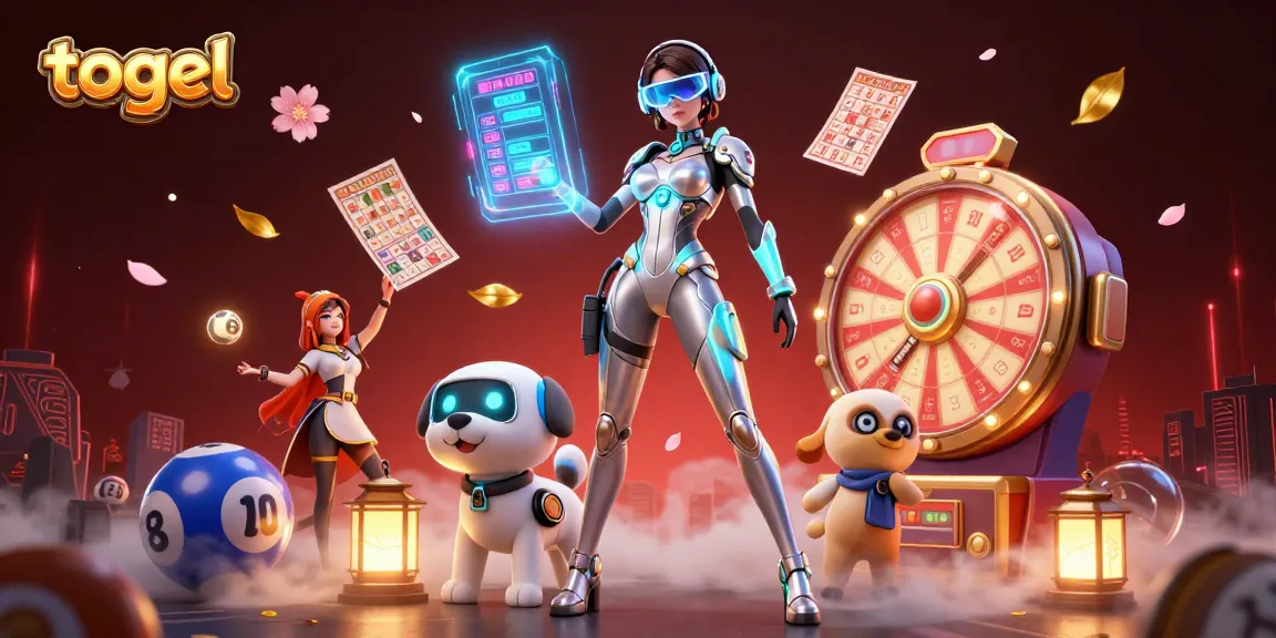 Win exciting togel games with a dynamic scene of innovative lottery elements and futuristic characters.