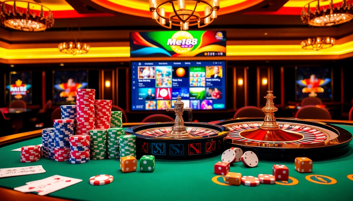 Experience the thrill of gambling at nhà cái me88 with vibrant casino visuals and engaging gaming elements.