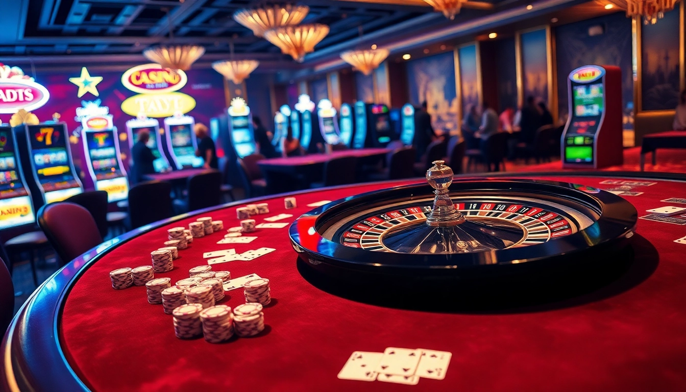 Gambling scene with luxurious tables and vibrant atmosphere at trang chủ 789p casino.