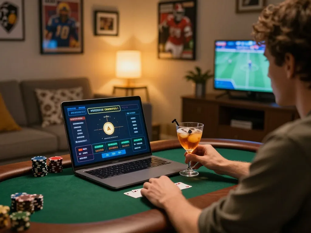 Engaging in strategic gameplay at 789CLUB's online casino on a laptop in a cozy home atmosphere