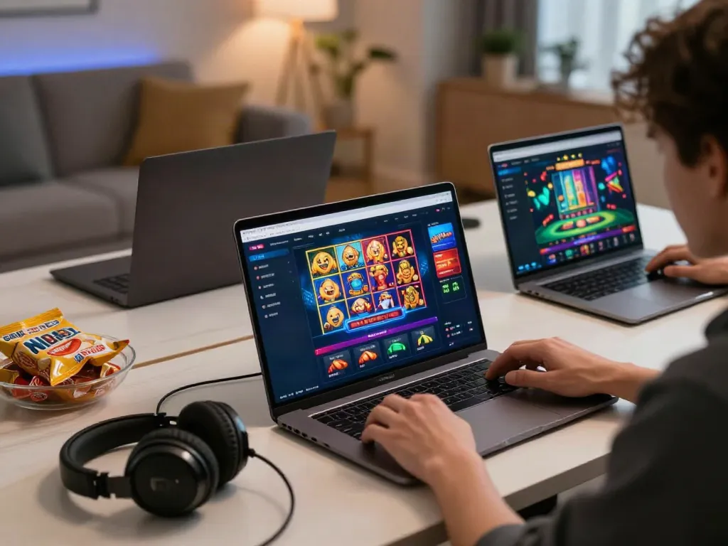 Engaged user playing on NBET online gaming platform, showcasing vibrant casino games and a lively atmosphere.