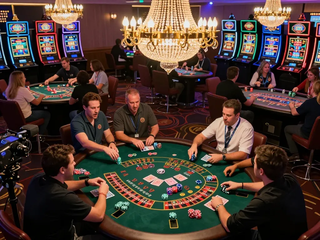 Players enjoying cm88 gaming experience at a bustling casino, showcasing intense gameplay and vibrant atmosphere.