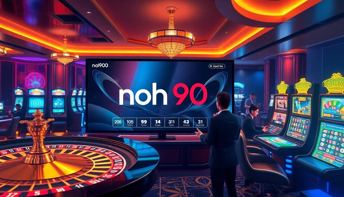 Engage in thrilling online gaming with nohu90, featuring vibrant slot machines and immersive casino tables.