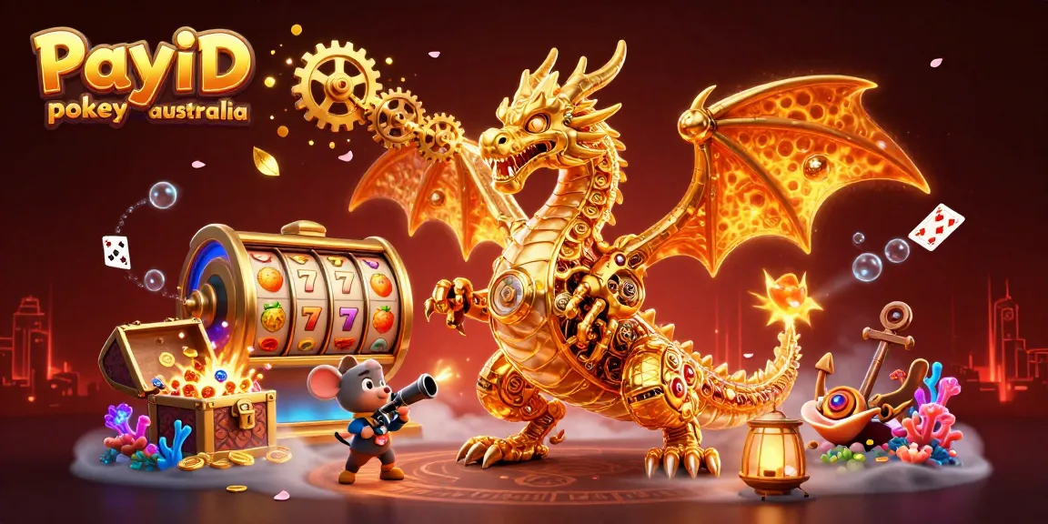 Experience thrilling gameplay with PayID pokies australia, featuring vibrant slot reels and a magical golden dragon.
