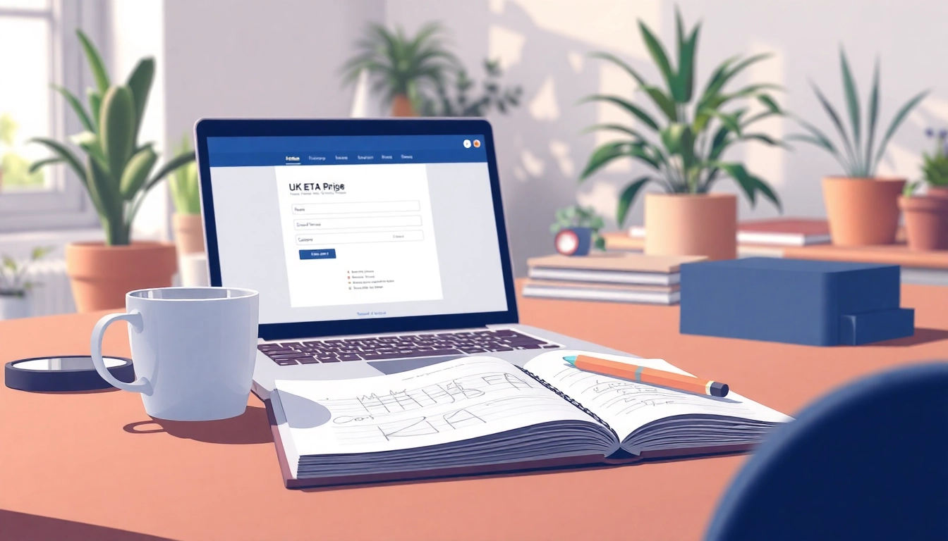 A person engaged in the uk eta online application process at a well-organized desk.