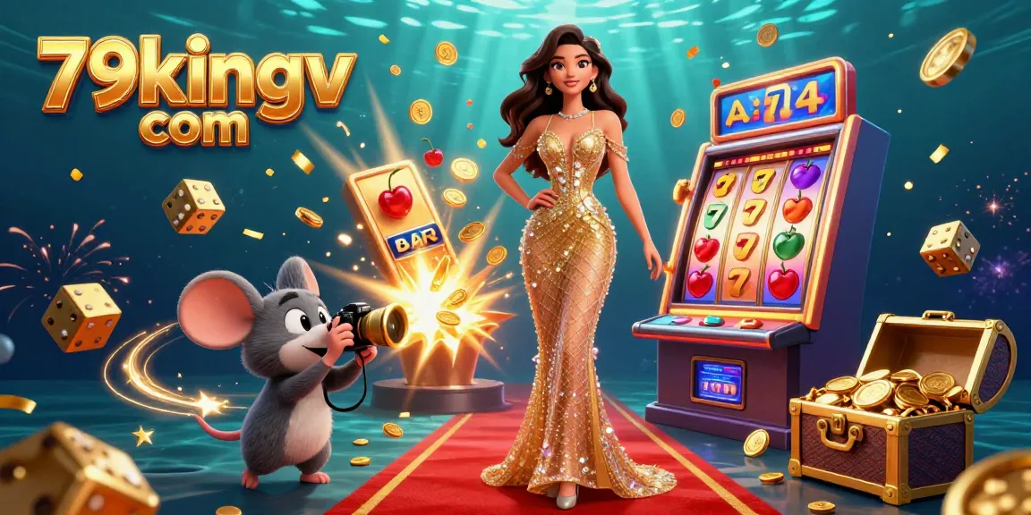 Experience premium gaming thrills with 79kingv com, showcasing a vibrant casino illustration featuring a jackpot slot machine.