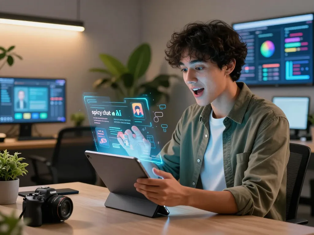 Dynamic engagement with spicy chat ai in a modern tech workspace.