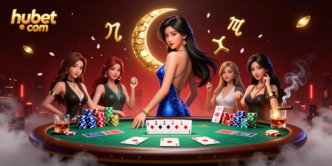 Winning on hubet com with vibrant poker action, showcasing cards and chips in a casino setting.