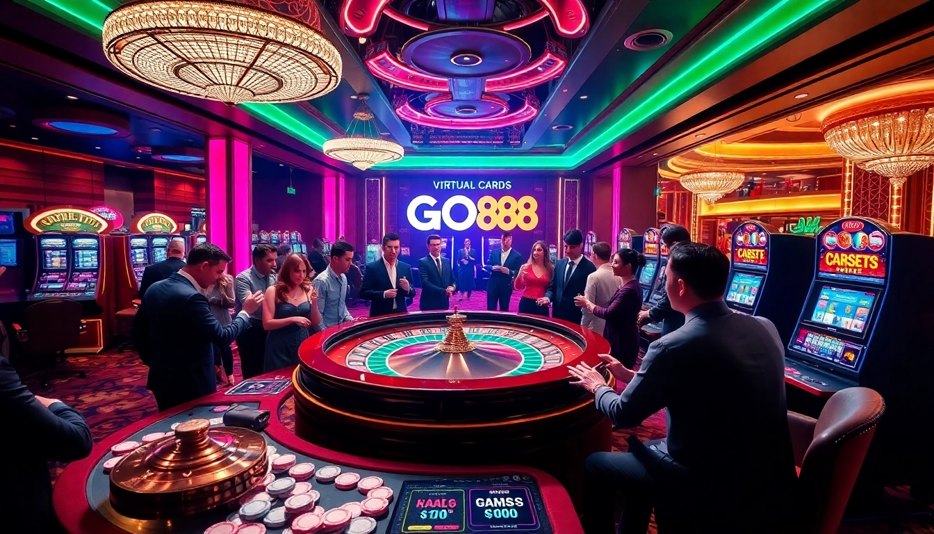 Engage in exciting gameplay with GO88 at an upscale casino featuring roulette and poker tables.