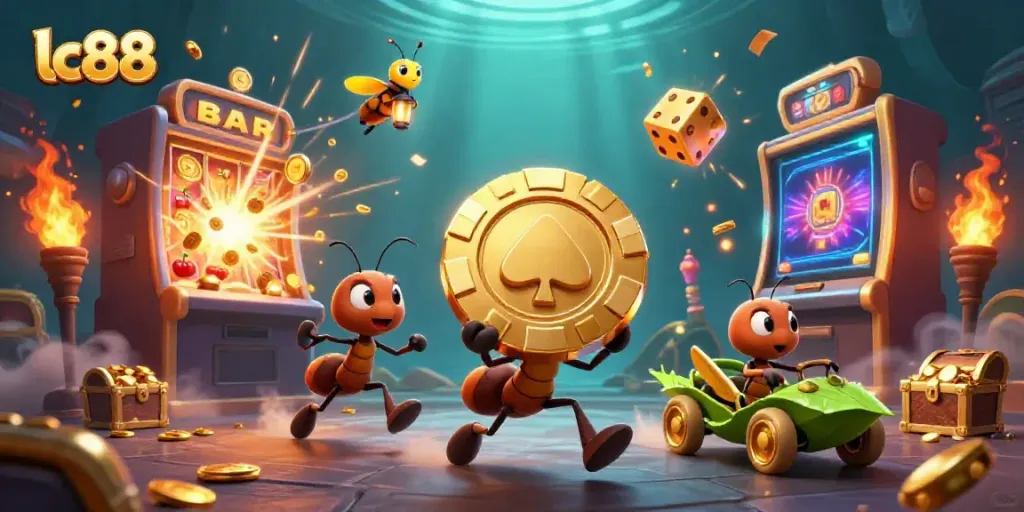Engage with lc88's vibrant underground world as ants execute a bold heist with casino elements.