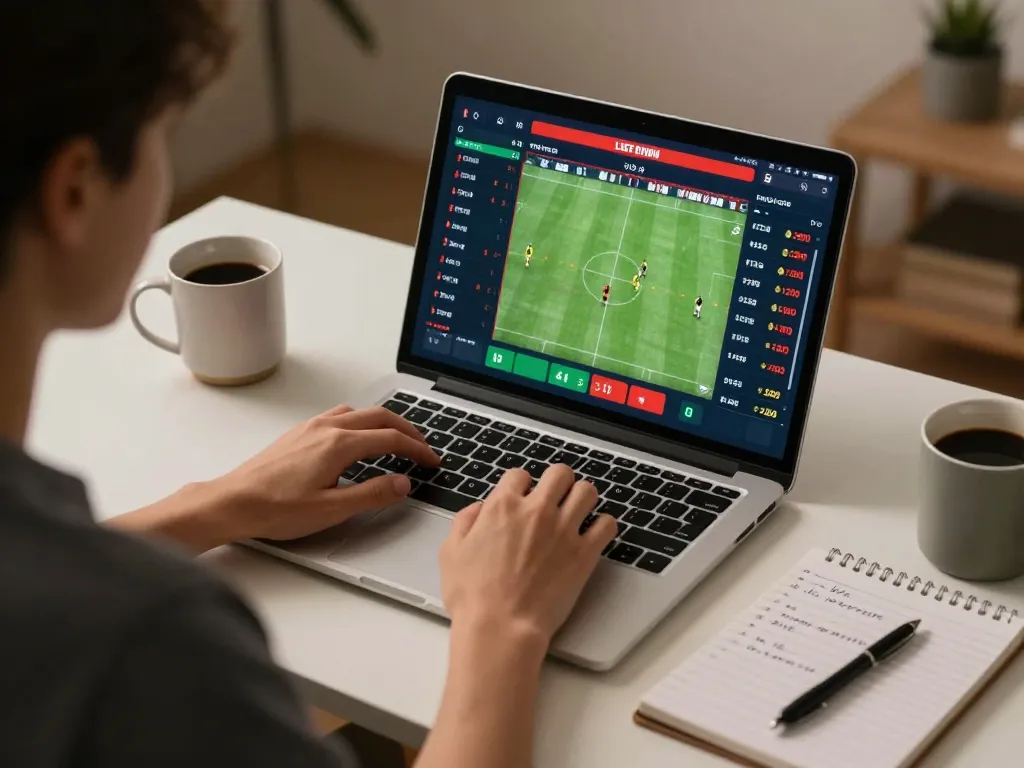 Engaging in sports betting on soi kèo hôm nay with live odds displayed on a laptop