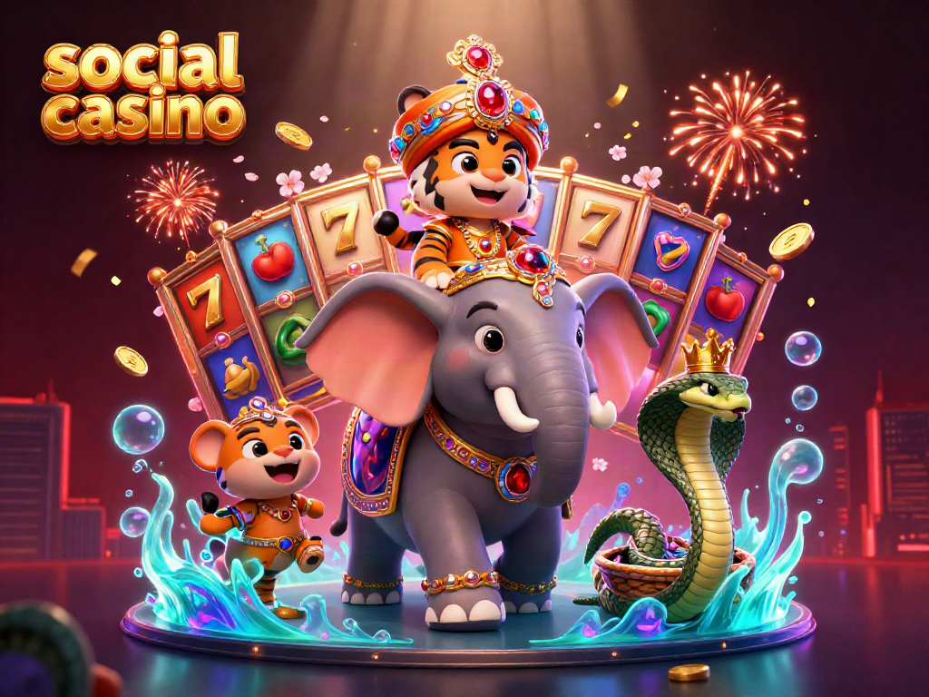 Experience excitement with social casino games featuring vibrant 3D elements and dynamic visuals.