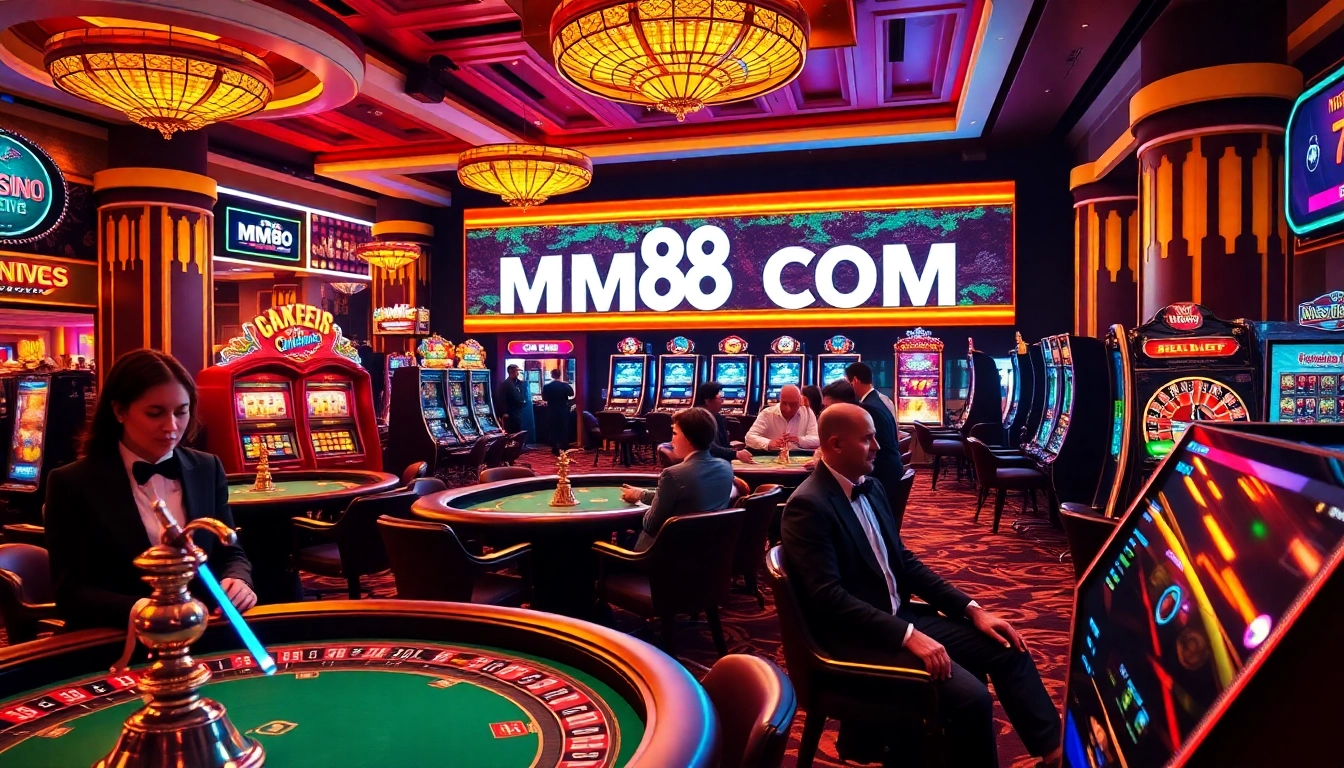 Experience the excitement at MM88 COM with players enjoying high-stakes games at a vibrant casino floor.