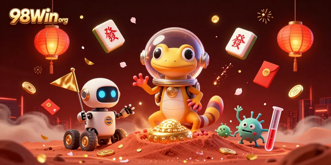 Engage with 98Win org as a Martian gecko discovers a golden casino in Mars sand.
