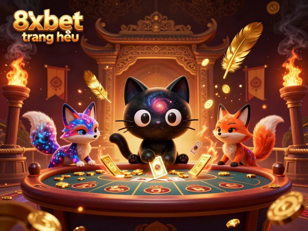 Experience the excitement of 8xbet trang chủ with a 3D cartoon scene of cosmic gambling elements.
