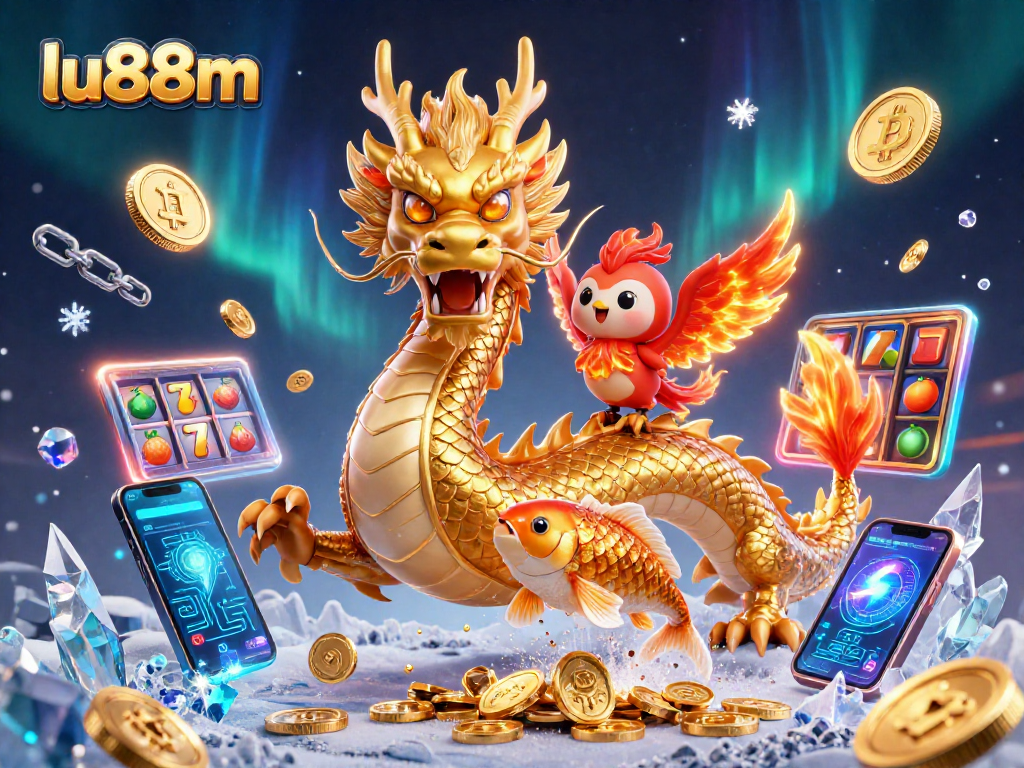 Engage with lu88m casino dragons and phoenixes amidst vibrant slot reels.