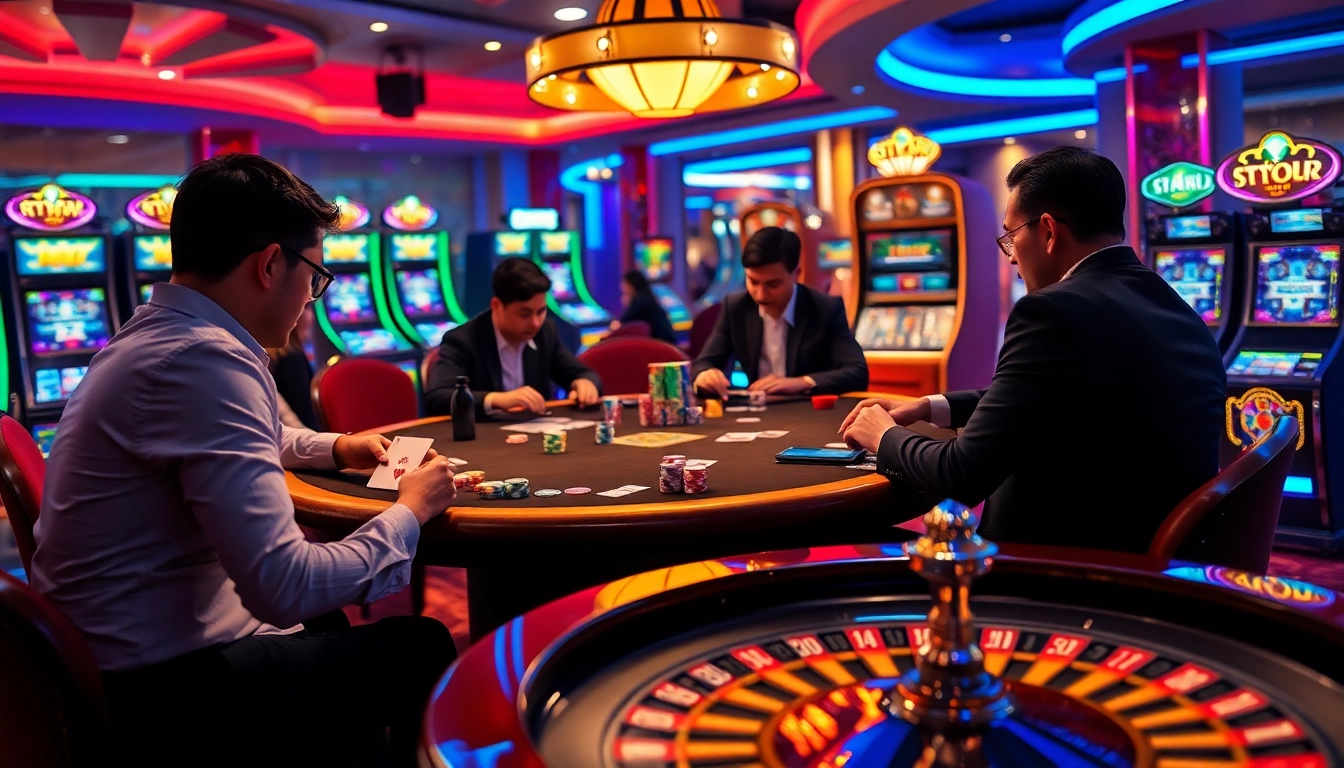 Engaged players at a professional poker table in a vibrant scene highlighting nhà cái uy tín F168.