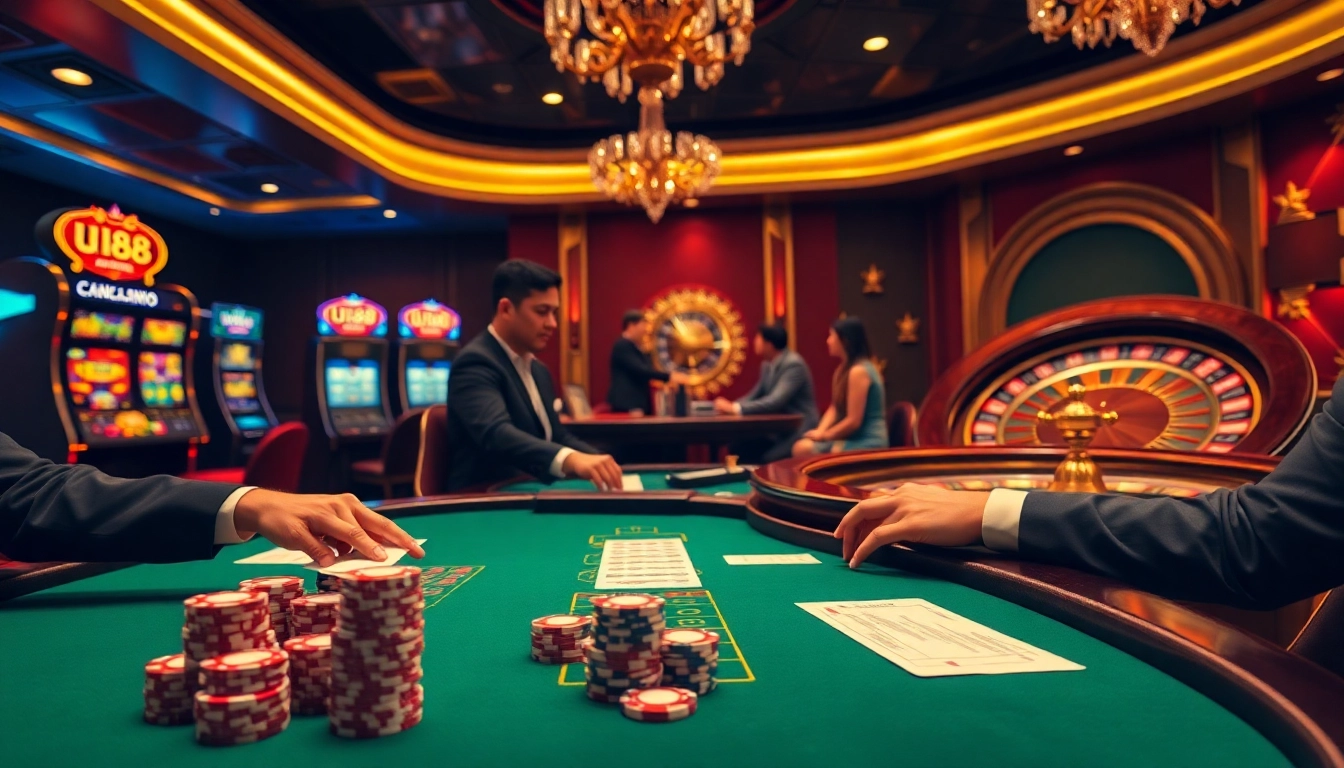 Experience high-stakes action at UU88 with a vibrant casino atmosphere featuring poker and slots.