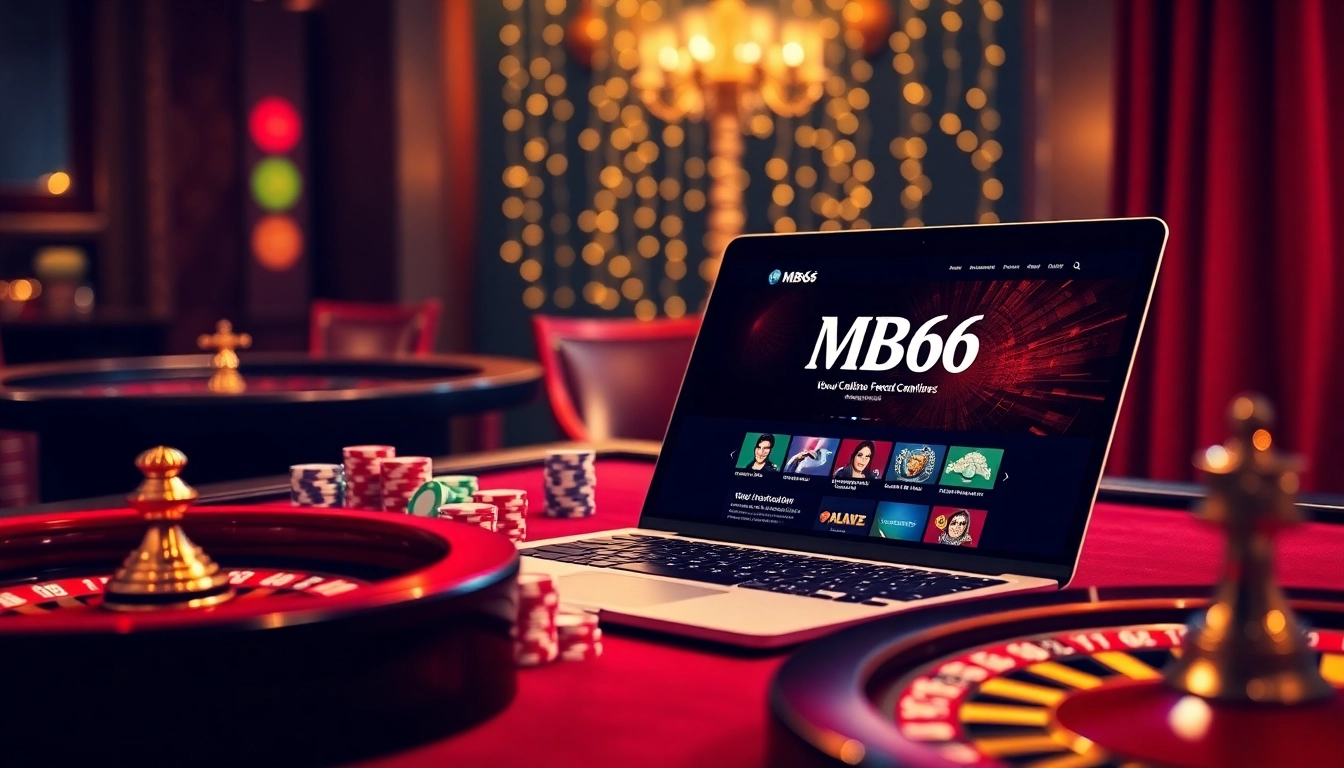 Excited player engaging with the MB66 online casino, surrounded by casino chips and a roulette wheel.