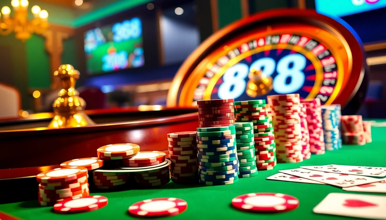 Betting action on tỷ lệ kèo bóng đá 88 at a luxurious casino poker table with chips and cards.