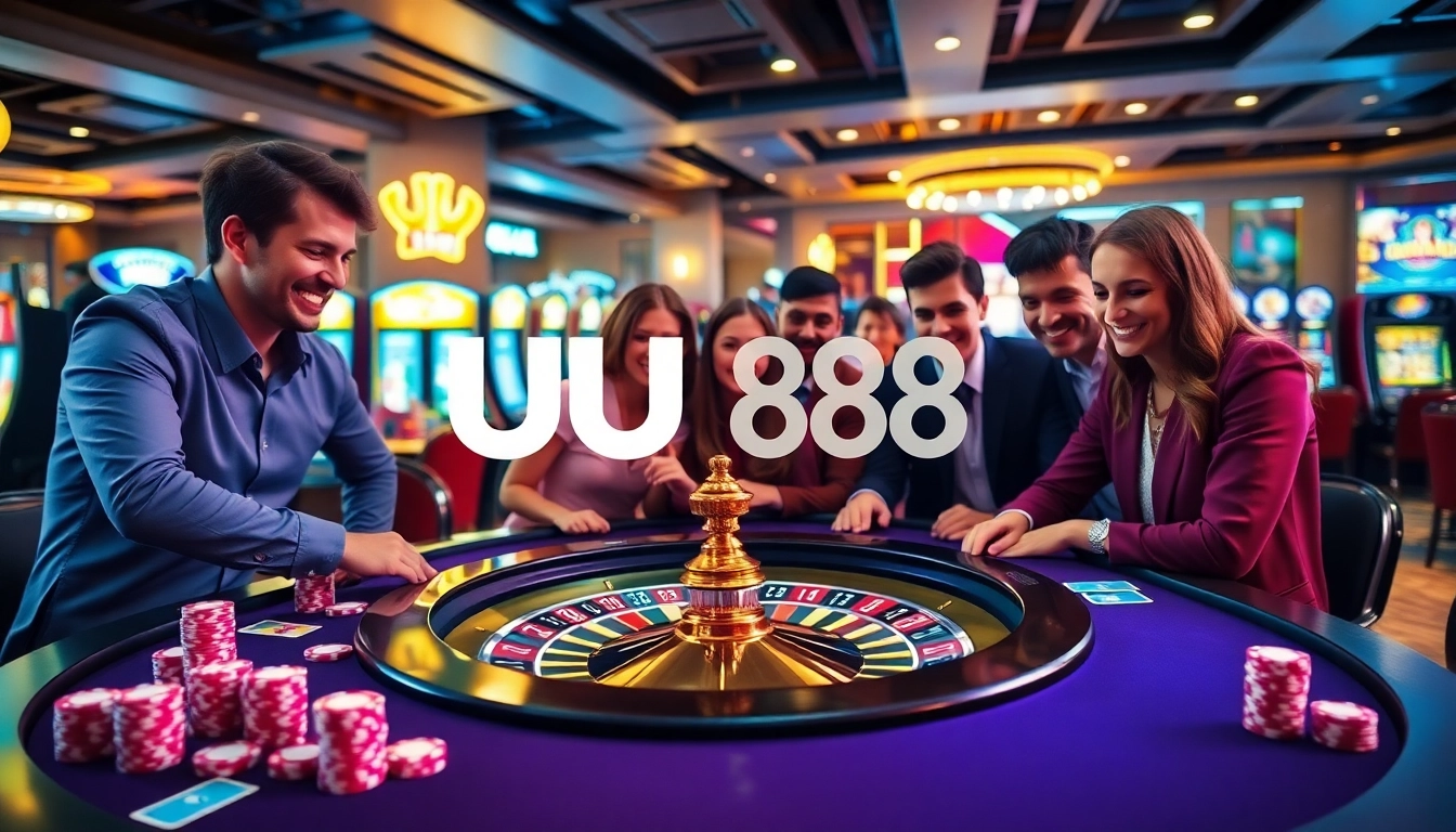 Players revel in the excitement of high-stakes action at UU 88's luxurious casino table.