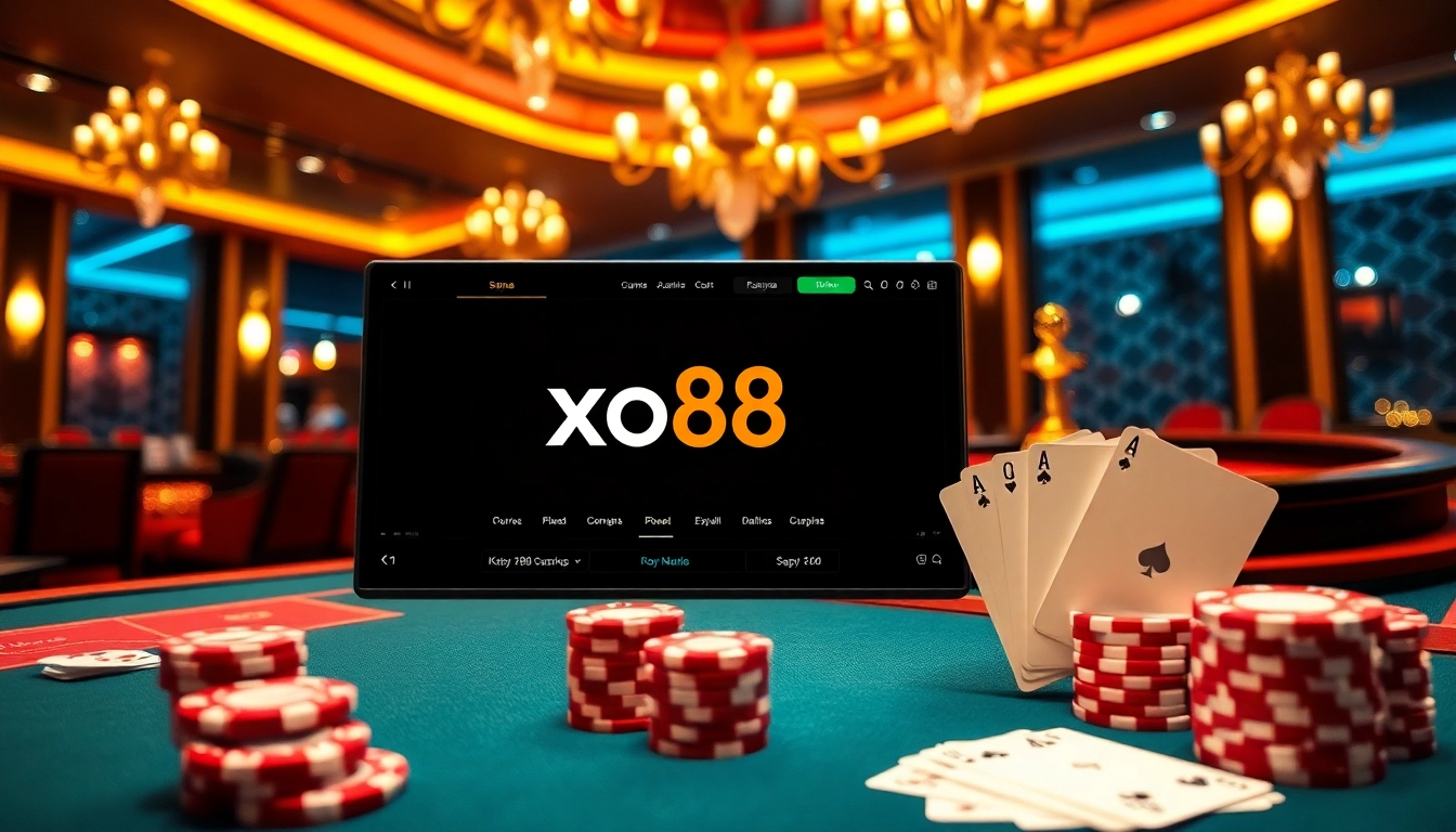 Experience the thrill of gambling with xo88 at an upscale casino table filled with poker chips and alluring games.